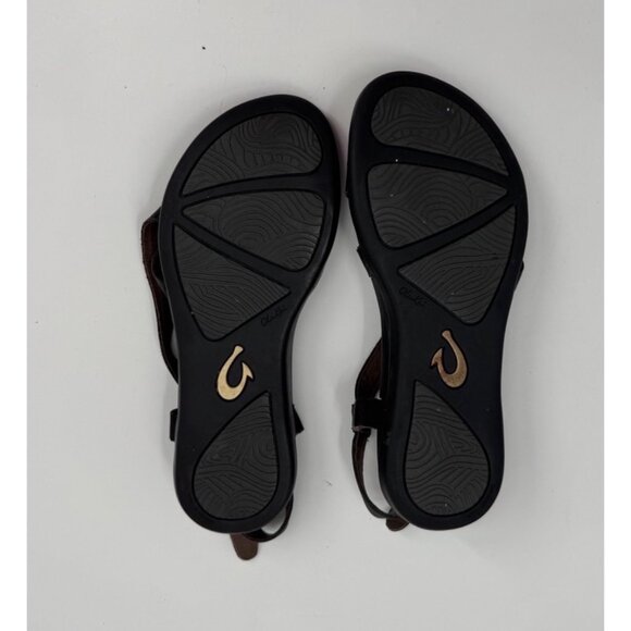 Olukai Womens Upena Beach Sandals Black Leather US W7 EUR 37 Rubber Outsole - Picture 8 of 10